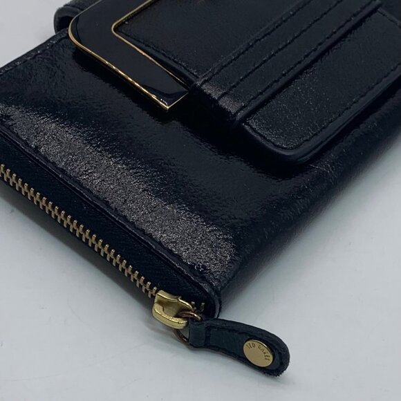 Ted Baker Black Patent Leather Buckle Zip Around Wallet - Picture 7 of 11